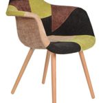 1 x Design Klassiker Patchwork Sessel Retro 50er Jahre Barstuhl Wohnzimmer Büro Küchen Stuhl Esszimmer Sitz Holz Stoff bunt