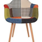 1 x Design Klassiker Patchwork Sessel Retro 50er Jahre Barstuhl Wohnzimmer Küchen Stuhl Esszimmer Sitz Holz Leinen bunt