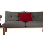 2-Sitzer Couch Sofa Garnitur SIMIT 175 x 85 x 70 cm in grau mit Ablagefläche Buchenholz