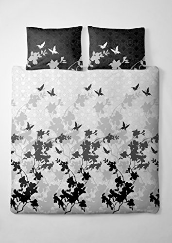 2 tlg. etérea Renforcé Baumwolle Bettwäsche Osaka Schmetterlinge Grau Anthrazit, 135x200 cm + 80x80 cm