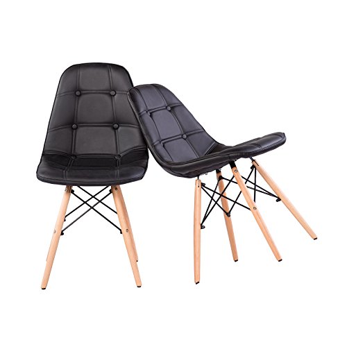 Design Küchenstühle 2er Set Esszimmerstühle - Retro-Stil Stühle mit Polsterung Kunstleder schwarz