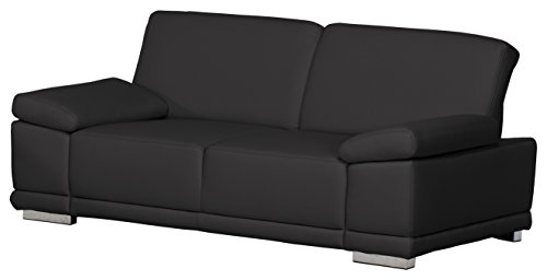 Cavadore 3-Sitzer Ledersofa Corianne / Echtledercouch im modernen Design / Mit Armteilverstellung / Größe: 217 x 80 x 99 (BxHxT) / Bezug: Echtleder schwarz
