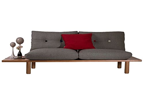 3-Sitzer Couch Sofa Garnitur SIMIT 210 x 85 x 70 cm in grau mit Ablagefläche Buchenholz