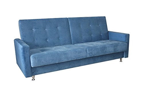 3er Sofa Aurea in blau mit Staukasten und Bettfunktion - Abmessungen: 215 x 88 cm (B x T)