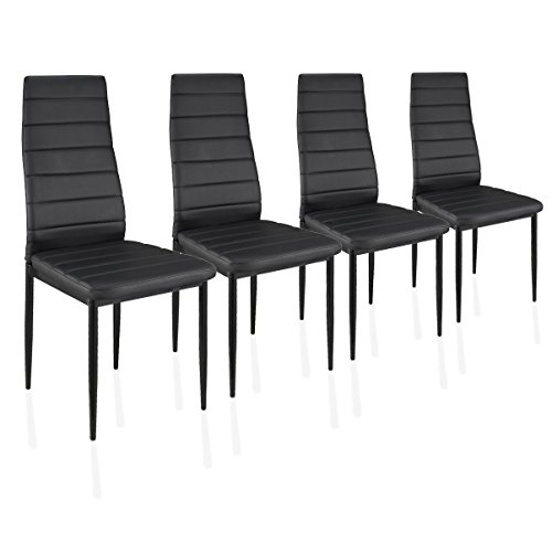 4 Stück schwarze Esszimmerstühle, Küchenstühle mit hochwertigem Kunstlederpolster