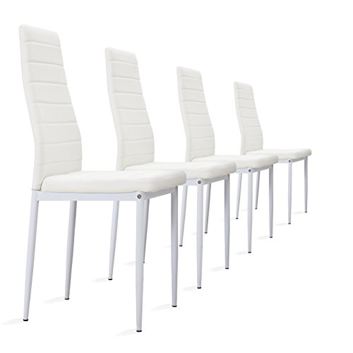 4 Stück weiße Stühle Esszimmerstühle, Küchenstühle mit hochwertigem Kunstlederpolster
