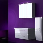 4 Tlg. Badmöbel Set Badezimmermöbel Komplett Set Waschbeckenschrank 120 cm mit Waschtisch + Spiegelschrank mit LED Weiss Hochglanz