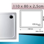 Acryl Duschwanne 110 x 80 cm superflach rechteckig weiß Dusche / Duschtasse / Brausewanne