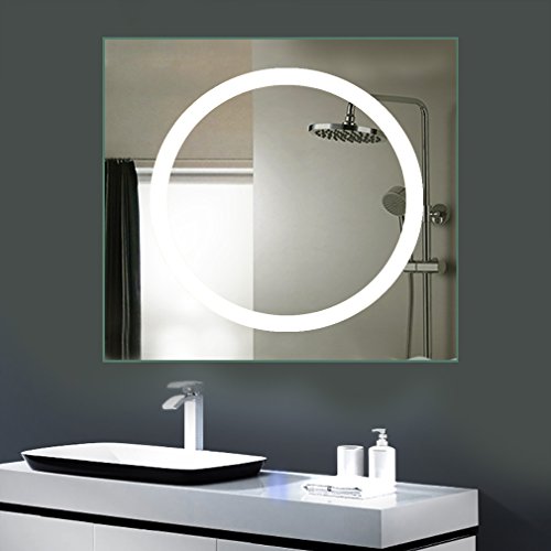 Anten LED Lichtspiegel, 60 x 60cm Badspiegel mit 15W Kaltweiß rund Beleuchtung, Bad Badzimmer Spiegelleuchte mit Schalter an der Seite