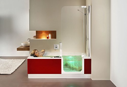 Artweger Twinline 2 Whirlpool Badewanne mit Glas Türe und Dusche Türe links mit Wanneneinlauf
