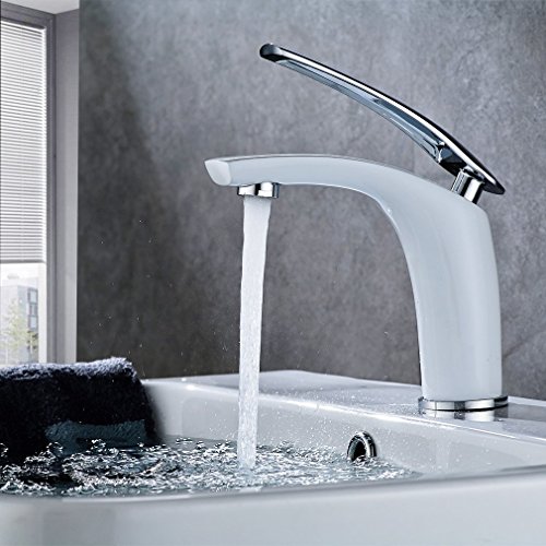AuraLum® Design Weiß Bad & WC Waschtischarmatur Wasserhahn Waschbecken Waschtisch Mischbatterie Badezimmerarmaturen f.badzimmer mit Langem Schwenkarm