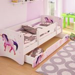 BEST FOR KIDS Kinderbett 80x160 mit Rausfallschutz + Schublade 44 Designs (Unicorn)