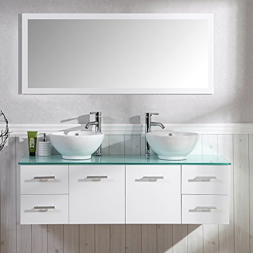 Badezimmer Komplett-Set Badmöbel inkl. Spiegel, Unterschrank, 2 Waschbecken und 2 Armaturen Badezimmermöbel Set