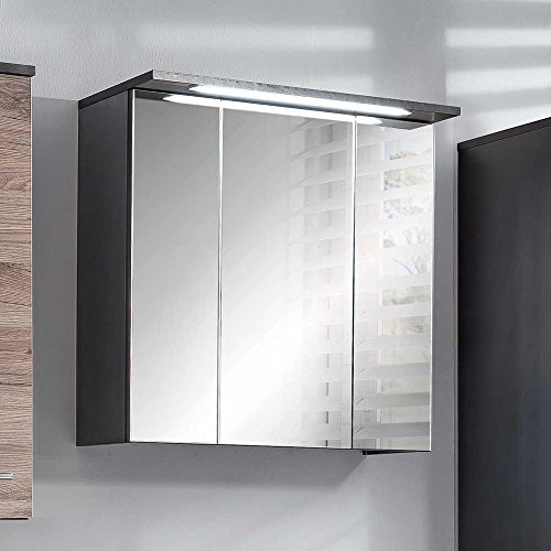 Badezimmer Spiegelschrank in Anthrazit LED Beleuchtung Breite 60 cm Pharao24