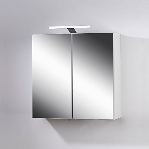 Badezimmer Spiegelschrank mit LED Leuchte Weiß Pharao24