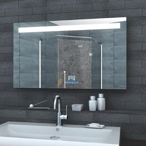 Badezimmerspiegel Wandspiegel Lichtspiegel LED Beleuchtung Uhr Radio MP3 und TOUCH SCHALTER 100 x 60 cm - LMP10060