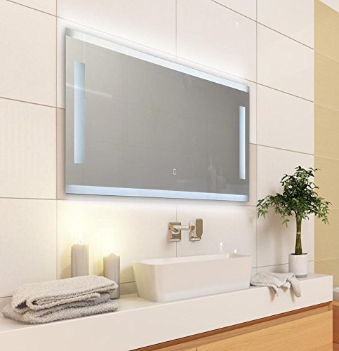 Badspiegel LED beleuchtet - Touch Sensor, Satinierte Lichtflächen, 120 x 40 cm [Energieklasse A+]