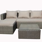 Brema 052261 Alu-Geflecht-Loungeset 3-teilig, 1 Sofa 2 Sitzer und 1 Ottomane mit Sitz- und Rückenkissen, 1 Tisch mit Glasplatte, 65 x 65 x 32 cm, grau / taupe Brema 052261 Alu-Geflecht-Loungeset 3-teilig, 1 Sofa 2 Sitzer und 1 Ottomane mit Sitz- und Rückenkissen, 1 Tisch mit Glasplatte, 65 x 65 x 32 cm, grau / taupe