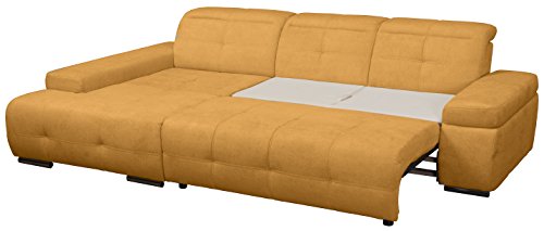 Cavadore Polsterecke Mistrel mit Longchair XL links / Eck-Couch mit Schlaffunktion / Bettfunktion / verstellbare Kopfteile / Wellenunterfederung / Maße: 273 x 77-93 x 173 cm(B x H x T) / Farbe: Curry (gelb)