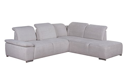 Cavadore Polsterecke Tabagos / Ecksofa mit Ottomane rechts / Modernes Sofa mit Sitztiefenverstellung/ Kopfteilverstellung / 283x85-96x248 (B x H x T) / Farbe: Grau/Weiß