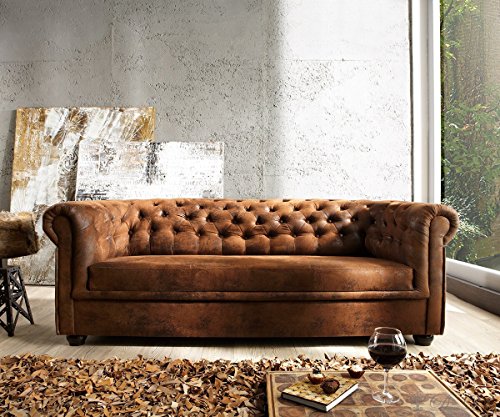 Couch Chesterfield Braun 200x92 cm Antik Optik abgesteppt 3-Sitzer