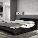 Designer Leder Bett Bellini Bellugia 140x200 oder 180x200 cm Polsterbett mit LED Beleuchtung Lederbett weiss oder schwarz wellenförmig modern gewelltes Bett günstig (140x200 schwarz)