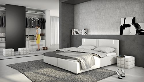 Accura Designerbett mit LED / 140x200cm Bett / Polsterbett / Doppelbett / Kunstleder - weiß