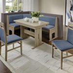 Dreams4Home Eckbankgruppe 'Java' Essgruppe 167 x 128 x 87 cm Tisch 2 Stühle modern Sonoma Eiche Dekor hellblau Eckbank Küchentisch 4-teilig Landhaus Küche