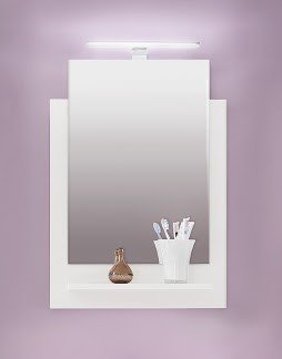 Dreams4Home Spiegel mit Ablage 'Tiago II', Spiegel, Wandspiegel, Hängespiegel,Badezimmerspiegel, Badmöbel, Badezimmer, (B/H/T) ca. 50 x 71 x 12 cm, weiß Glanz, Beleuchtung:ohne Beleuchtung