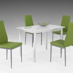 Dreams4Home Tischgruppe 'Belinda', 4x Stuhl, grün, Esszimmertisch, Küchentisch, Esszimmer, Tisch, Weiß, Hochglanz