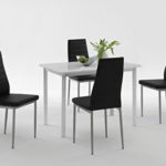 Dreams4Home Tischgruppe 'Belinda II', 4x Stuhl, Esszimmertisch, Küchentisch, Esszimmer, Tisch, Weiß, schwarz, Hochglanz
