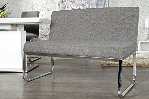 Elegante Sitzbank HAMPTON mit Rückenlehne Strukturstoff grau 120 cm