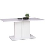 Esstisch, Esszimmertisch, Küchentisch, Säulentisch, Tisch, LED Beleuchtung, weiß, Hochglanz, rechteckig, 160 x 90 cm
