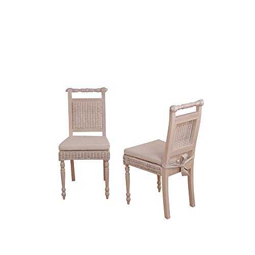 Esszimmerstuhl aus Rattan Akazie Massivholz (2er Set) Stuhl-Eigenschaften Mit Polsterauflage Bezugsstoff Webstoff Bezugsstoff Ohne Pharao24
