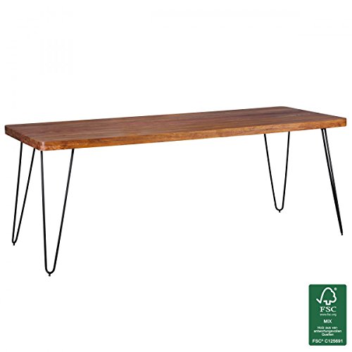 Massiver Esstisch HARLEM 200 x 80 cm Sheesham Massiv Holz | Esszimmertisch Massivholz mit Design Metall Beinen | Holztisch Tisch Esszimmer | Küchentisch