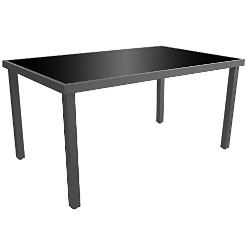 Gartentisch Glastisch Aluminium 150x90cm Gartenmöbel Alu Tisch mit schwarzer Glasplatte Anthrazit / Schwarz