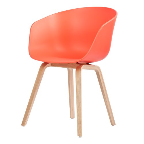 HAY Stuhl About a Chair AAC 22 - korallenrot, Beine Eiche, Schale Polypropylen, Esszimmerstuhl - Küchenstuhl - Speisezimmerstuhl