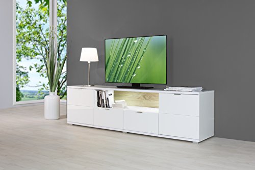 Intertrade Shine 3, TV Board inklusiv Beleuchtung, Holzdekor, led weiß, 180 x 40 x 50 cm