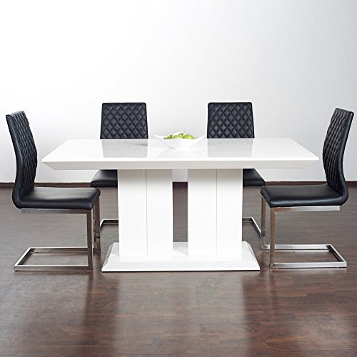 Hochglanz Esstisch Tisch MARBELLA 120x80cm Lack Weiss Säulentisch