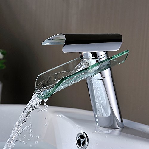 Homelody Badarmatur mit Glasauslauf Wasserfall Wasserhahn Bad Armatur Mischbatterie Einhebelmischer Waschtischarmatur und Waschbeckenarmatur für Badezimmer