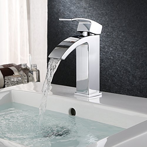 HOMFA Waschtischarmatur Wasserfall Einhebel Einhandmischer Mischbatterie Wasserhahn Armatur für Bad Badezimmer Waschbecken, verchromt, HF001