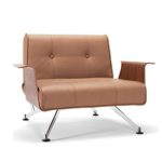Innovation Clubber 03 Sessel, braun Kunstleder Bezug Dess. 593 Nubucko SaTwist Armlehnen walnuß Liegefläche 114x90cm