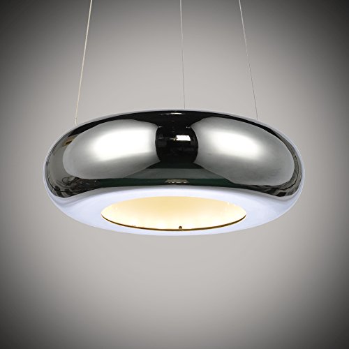 JDONG Futuristische runde LED Hängeleuchte Pendelleuchte 18W modern in Hochglanz Deckenleuchte Deckenlampe Wohnzimmer Schlafzimmer (silber) 20040-L [Energieklasse A+]