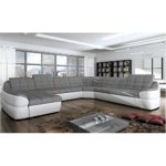 JUSTyou INFINITY XL COMFORT Wohnlandschaft Couchgarnitur Polsterecke Kunstleder Strukturstoff (BxLxH): 310x390x76/86 cm Weiß Grau Ottomane Links