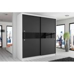 JUSTyou Simply II Schwebetürenschrank Kleiderschrank Garderobenschrank 218x133x60 cm Farbe: Schwarz Weiß Matt/Schwarz Hochglanz