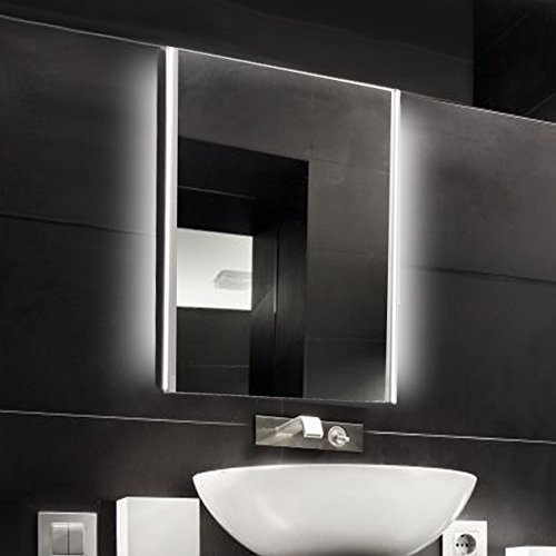 KROLLMANN Badspiegel mit LED-Beleuchtung und Touch Sensor, 50 x 70 cm, Kristall Spiegel, Badezimmerspiegel mit Tageslicht Beleuchtung