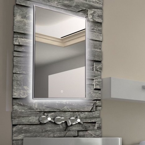 KROLLMANN Badspiegel mit LED-Beleuchtung / Touch Sensor, 60 x 80 cm, Spiegel mit Tageslicht Badezimmerspiegel