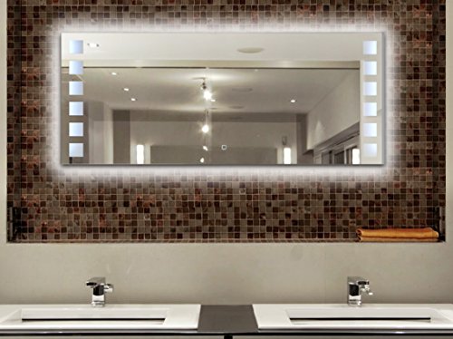 KROLLMANN Badspiegel beleuchtet 120 x 50 cm, LED Badezimmer Wandspiegel mit Licht