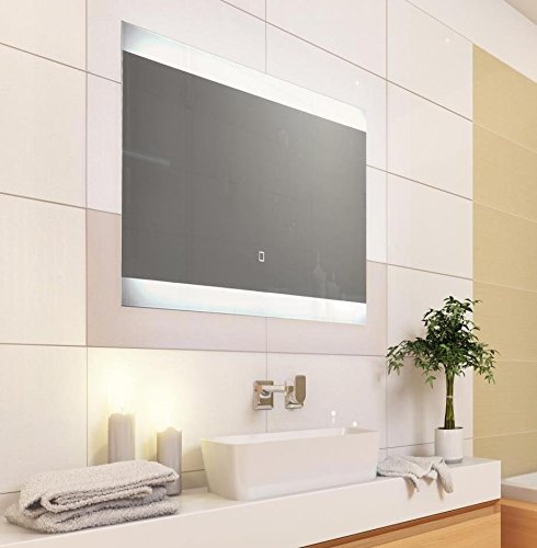 KROLLMANN Badspiegel mit LED Beleuchtung und Touch Sensor, Satinierte Lichtflächen, 80 x 40 cm [Energieklasse A+]