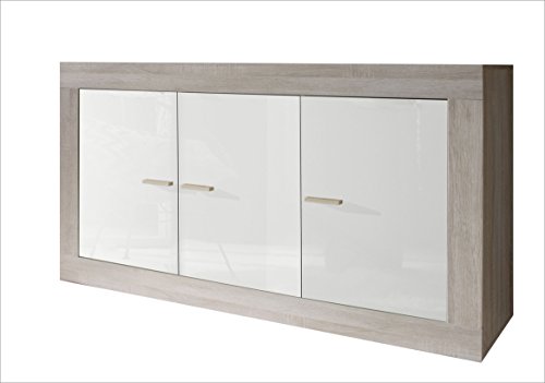 LC spa 201502-05B Sideboard Rustica 3-türig mit Schubladen, 160 x 86 x 43 cm, in Eiche Holznachbildung, weiß